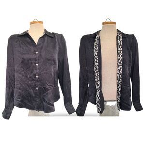 Vtg Robbie Bee 100% Silk Black Button Shirt Quiet Luxury Witchy Whimsygoth LARGE